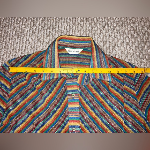 VTG Sparkling Rainbow Long Sleeve Button Women’s Sm Alice Stewart Dressy Blouse - Picture 4 of 10